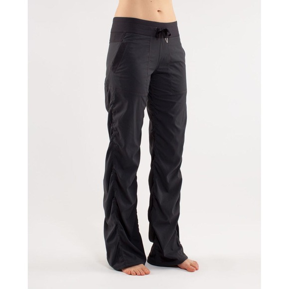 lululemon athletica Pants - Lululemon Studio Pant II Black Ruched Straight Leg Lined Travel Pants Size 6